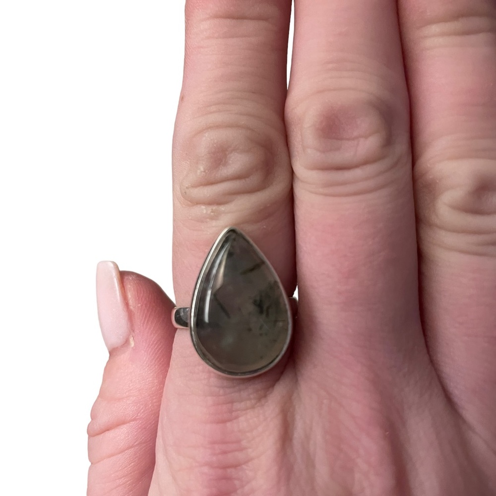 Prehnite Moss Solid Sterling Silver Ring Size 8 - image 2